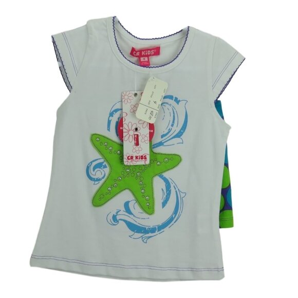 CR Kids Girl 4T Outfit Top Short Starfish Green Blue White Polka Dot Toddler - Picture 3 of 4